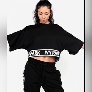 Ivy Park Black Crop Spell out Logo Oversized Shirt Streetwear Top Size XS